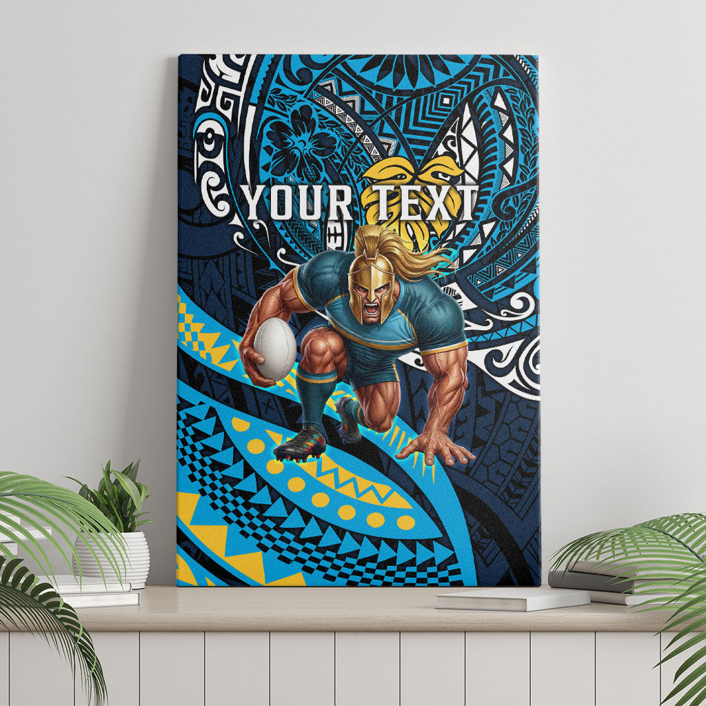 Personalised Gold Coast Titans Canvas Wall Art Polynesian Tribal Art Style With Spartan Titan Mascot