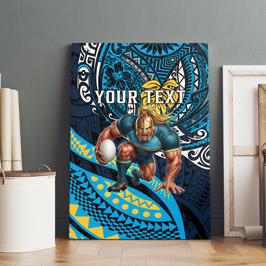 Personalised Gold Coast Titans Canvas Wall Art Polynesian Tribal Art Style With Spartan Titan Mascot