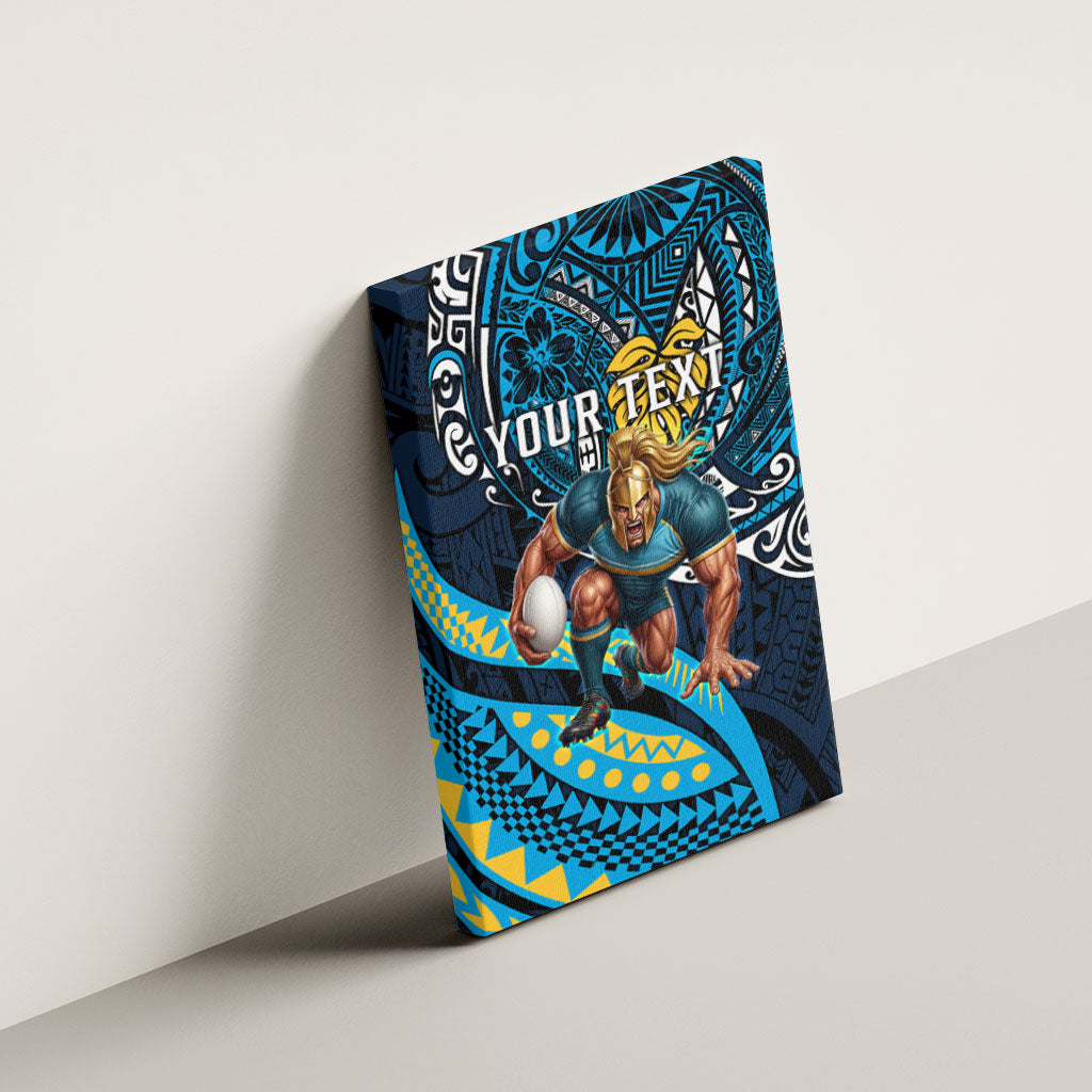 Personalised Gold Coast Titans Canvas Wall Art Polynesian Tribal Art Style With Spartan Titan Mascot