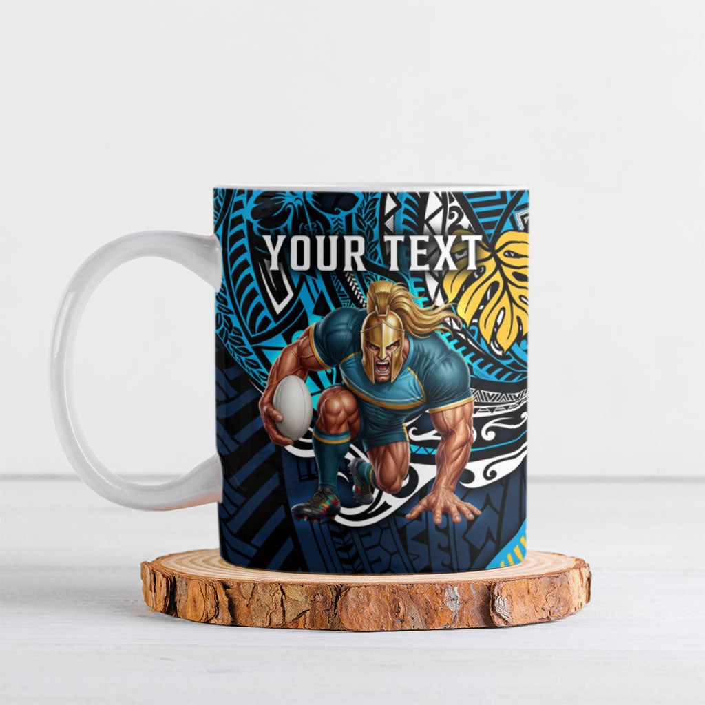 Personalised Gold Coast Titans Ceramic Mug Polynesian Tribal Art Style With Spartan Titan Mascot