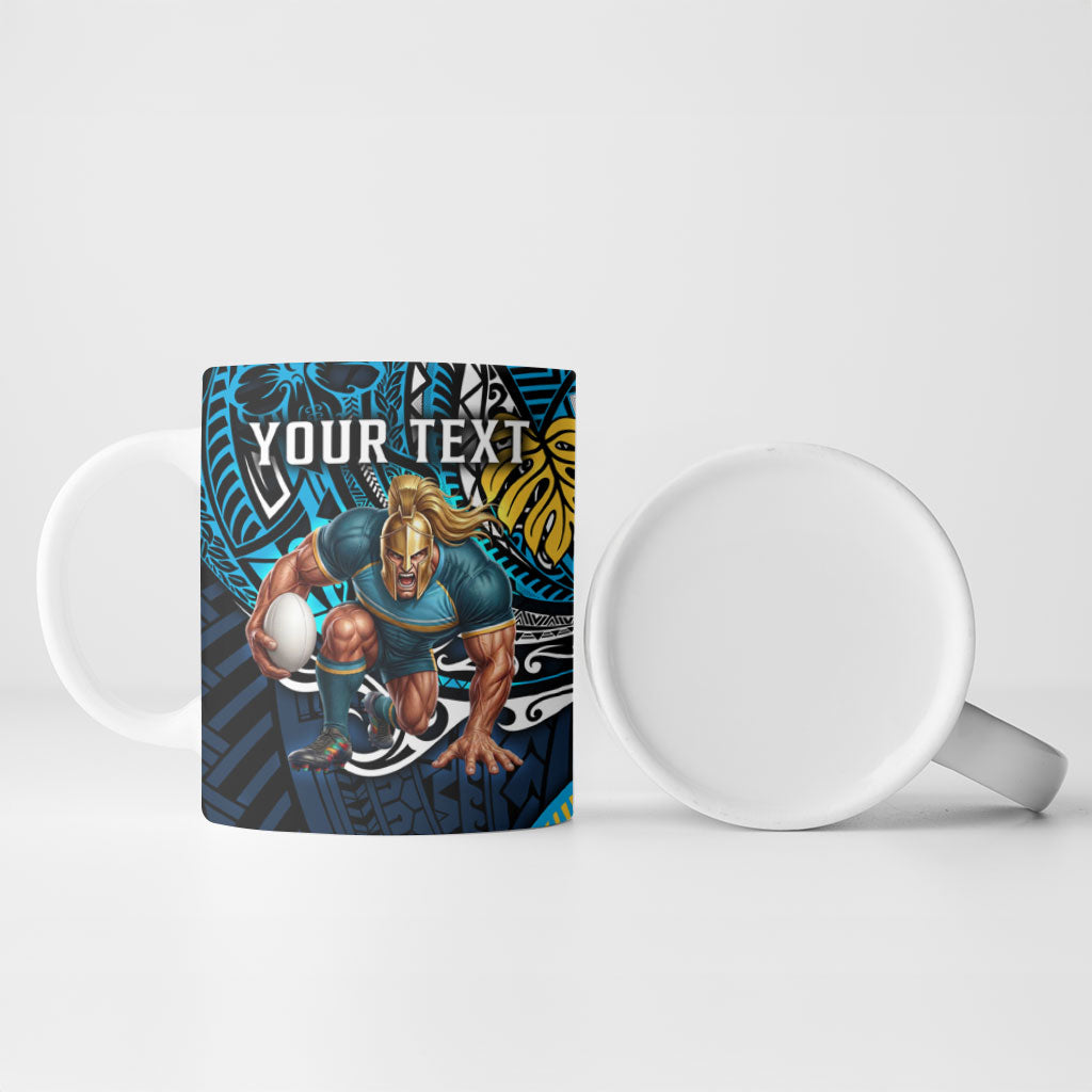 Personalised Gold Coast Titans Ceramic Mug Polynesian Tribal Art Style With Spartan Titan Mascot