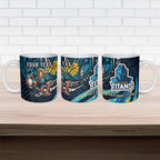 Personalised Gold Coast Titans Ceramic Mug Polynesian Tribal Art Style With Spartan Titan Mascot