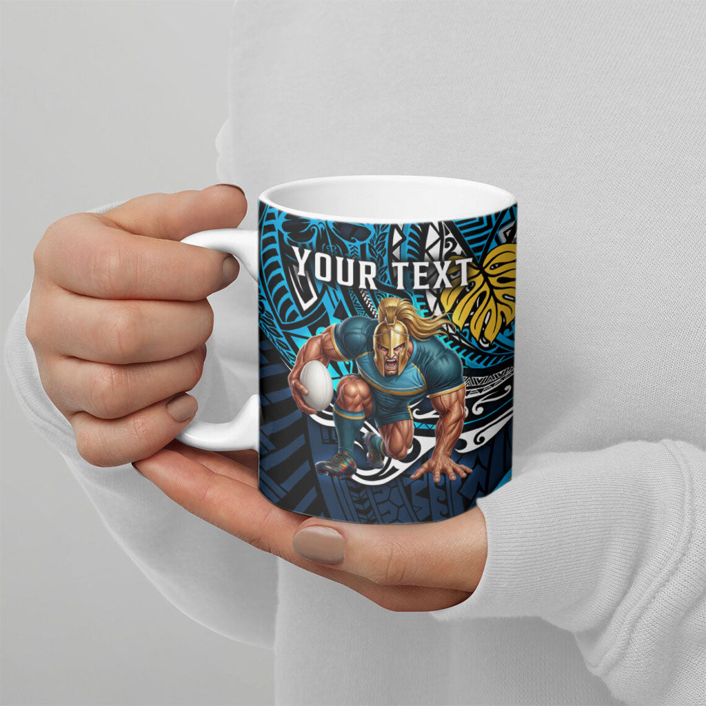 Personalised Gold Coast Titans Ceramic Mug Polynesian Tribal Art Style With Spartan Titan Mascot