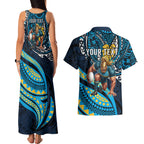 Personalised Gold Coast Titans Couples Matching Tank Maxi Dress and Hawaiian Shirt Polynesian Tribal Art Style With Spartan Titan Mascot