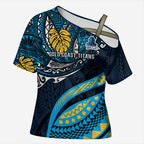 Personalised Gold Coast Titans Cross Shoulder Shirt Polynesian Tribal Art Style With Spartan Titan Mascot
