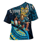 Personalised Gold Coast Titans Cross Shoulder Shirt Polynesian Tribal Art Style With Spartan Titan Mascot