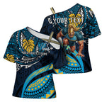 Personalised Gold Coast Titans Cross Shoulder Shirt Polynesian Tribal Art Style With Spartan Titan Mascot