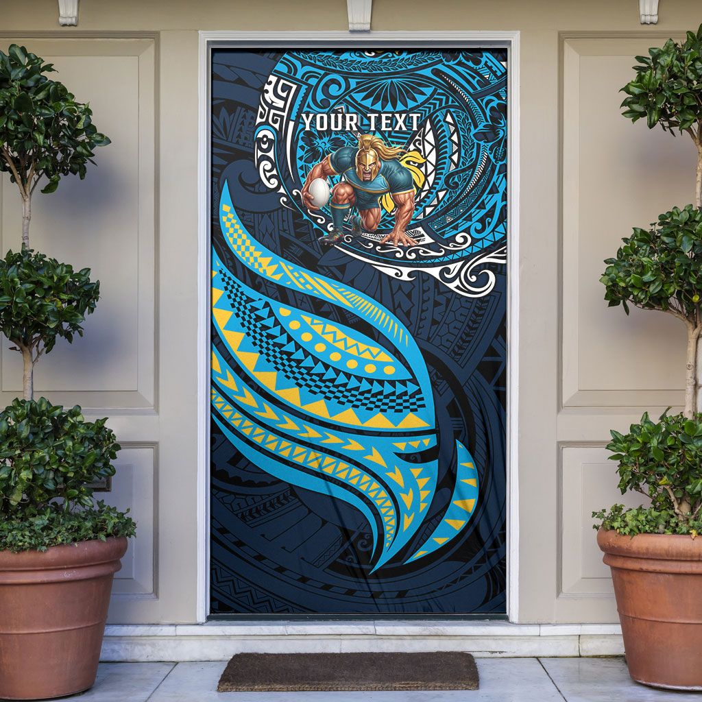 Personalised Gold Coast Titans Door Cover Polynesian Tribal Art Style With Spartan Titan Mascot