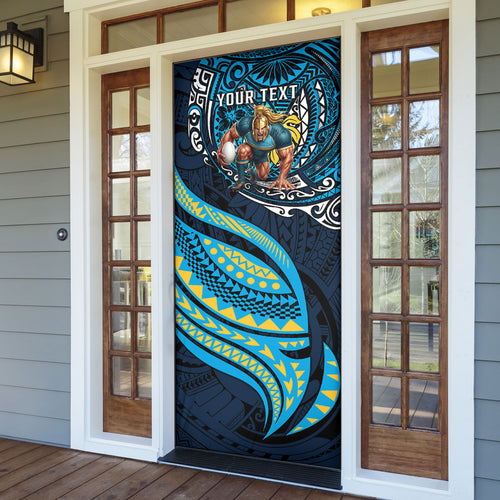 Personalised Gold Coast Titans Door Cover Polynesian Tribal Art Style With Spartan Titan Mascot