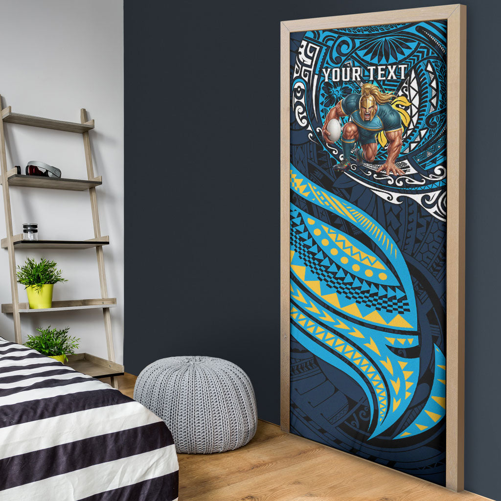 Personalised Gold Coast Titans Door Cover Polynesian Tribal Art Style With Spartan Titan Mascot
