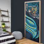 Personalised Gold Coast Titans Door Cover Polynesian Tribal Art Style With Spartan Titan Mascot