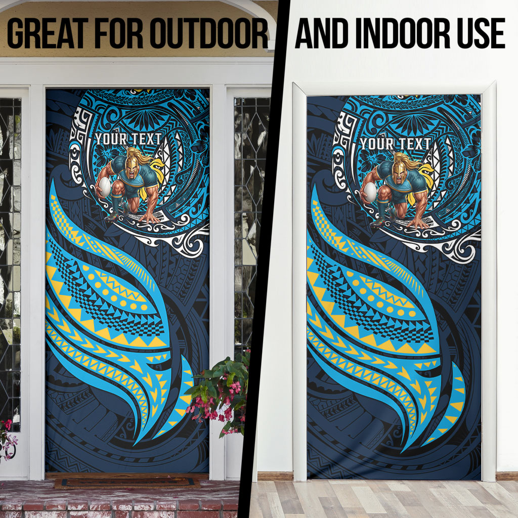 Personalised Gold Coast Titans Door Cover Polynesian Tribal Art Style With Spartan Titan Mascot