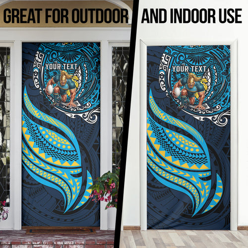 Personalised Gold Coast Titans Door Cover Polynesian Tribal Art Style With Spartan Titan Mascot