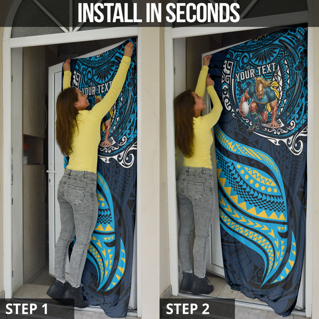 Personalised Gold Coast Titans Door Cover Polynesian Tribal Art Style With Spartan Titan Mascot