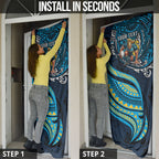 Personalised Gold Coast Titans Door Cover Polynesian Tribal Art Style With Spartan Titan Mascot