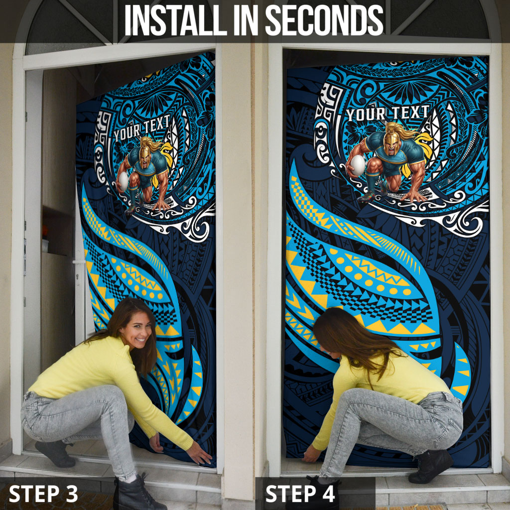 Personalised Gold Coast Titans Door Cover Polynesian Tribal Art Style With Spartan Titan Mascot