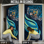 Personalised Gold Coast Titans Door Cover Polynesian Tribal Art Style With Spartan Titan Mascot