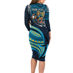 Personalised Gold Coast Titans Family Matching Long Sleeve Bodycon Dress and Hawaiian Shirt Polynesian Tribal Art Style With Spartan Titan Mascot