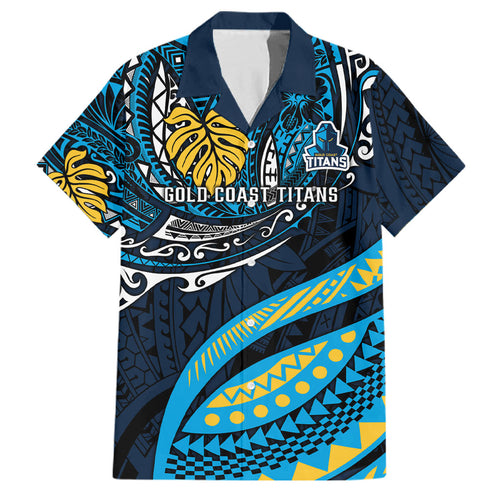 Personalised Gold Coast Titans Family Matching Off Shoulder Short Dress and Hawaiian Shirt Polynesian Tribal Art Style With Spartan Titan Mascot