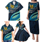 Personalised Gold Coast Titans Family Matching Puletasi and Hawaiian Shirt Polynesian Tribal Art Style With Spartan Titan Mascot