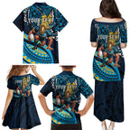 Personalised Gold Coast Titans Family Matching Puletasi and Hawaiian Shirt Polynesian Tribal Art Style With Spartan Titan Mascot