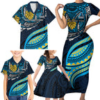 Personalised Gold Coast Titans Family Matching Short Sleeve Bodycon Dress and Hawaiian Shirt Polynesian Tribal Art Style With Spartan Titan Mascot