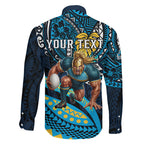 Personalised Gold Coast Titans Family Matching Short Sleeve Bodycon Dress and Hawaiian Shirt Polynesian Tribal Art Style With Spartan Titan Mascot