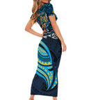 Personalised Gold Coast Titans Family Matching Short Sleeve Bodycon Dress and Hawaiian Shirt Polynesian Tribal Art Style With Spartan Titan Mascot