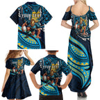 Personalised Gold Coast Titans Family Matching Summer Maxi Dress and Hawaiian Shirt Polynesian Tribal Art Style With Spartan Titan Mascot