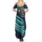 Personalised Gold Coast Titans Family Matching Summer Maxi Dress and Hawaiian Shirt Polynesian Tribal Art Style With Spartan Titan Mascot
