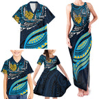 Personalised Gold Coast Titans Family Matching Tank Maxi Dress and Hawaiian Shirt Polynesian Tribal Art Style With Spartan Titan Mascot