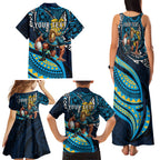Personalised Gold Coast Titans Family Matching Tank Maxi Dress and Hawaiian Shirt Polynesian Tribal Art Style With Spartan Titan Mascot