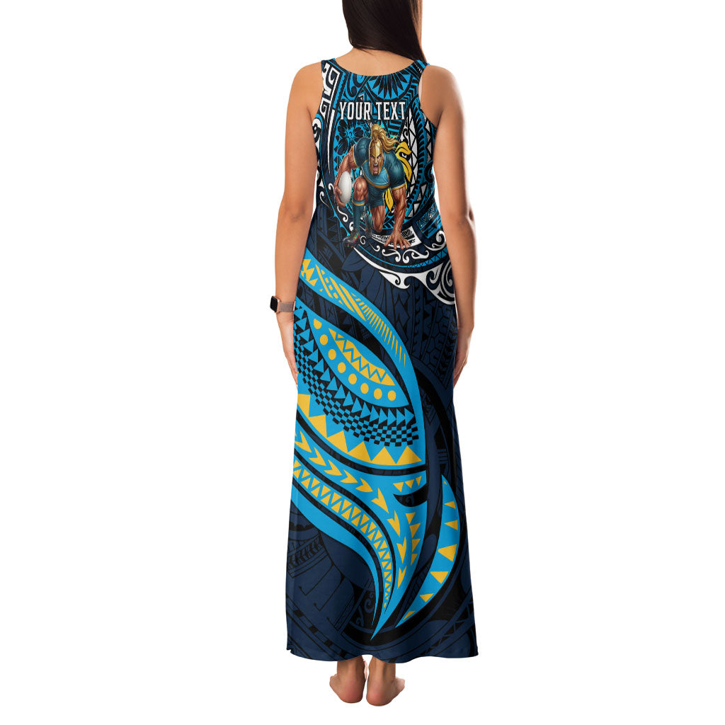 Personalised Gold Coast Titans Family Matching Tank Maxi Dress and Hawaiian Shirt Polynesian Tribal Art Style With Spartan Titan Mascot