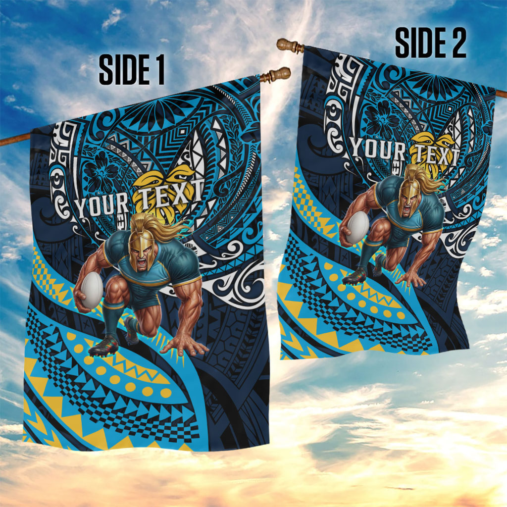 Personalised Gold Coast Titans Garden Flag Polynesian Tribal Art Style With Spartan Titan Mascot