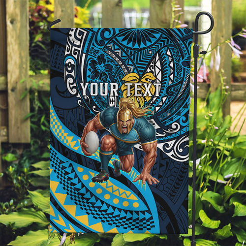 Personalised Gold Coast Titans Garden Flag Polynesian Tribal Art Style With Spartan Titan Mascot