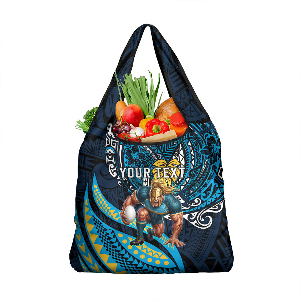 Personalised Gold Coast Titans Grocery Bag Polynesian Tribal Art Style With Spartan Titan Mascot
