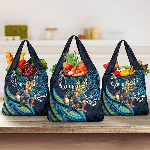 Personalised Gold Coast Titans Grocery Bag Polynesian Tribal Art Style With Spartan Titan Mascot