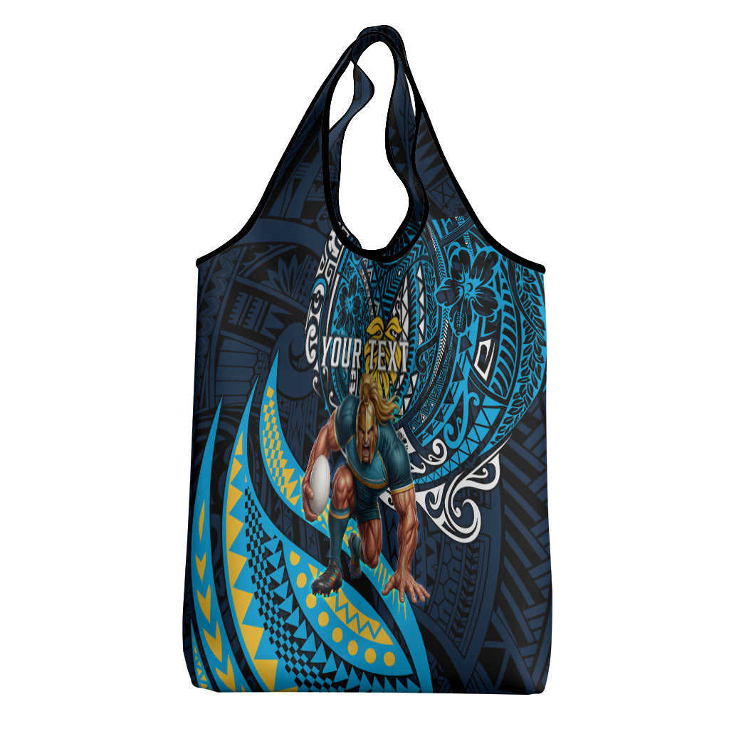 Personalised Gold Coast Titans Grocery Bag Polynesian Tribal Art Style With Spartan Titan Mascot