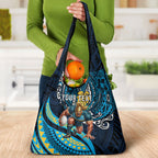 Personalised Gold Coast Titans Grocery Bag Polynesian Tribal Art Style With Spartan Titan Mascot