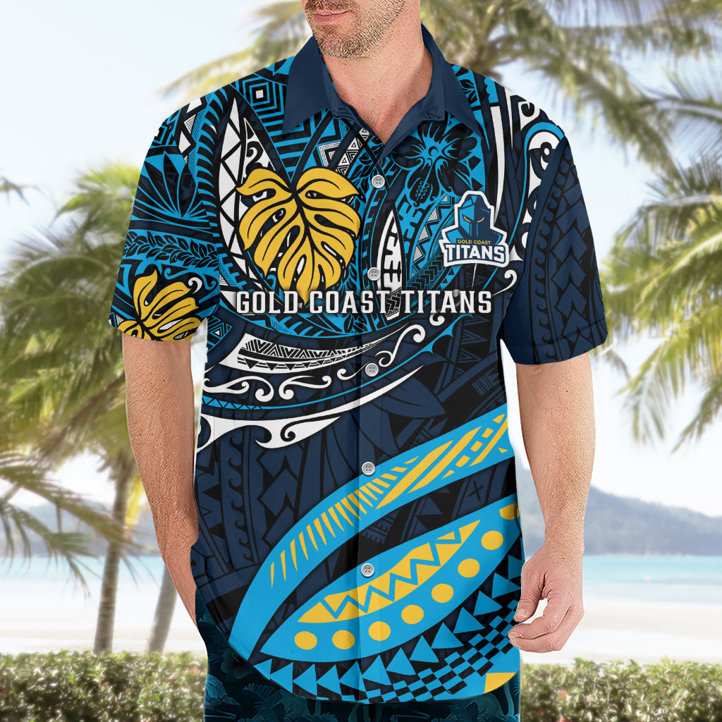 Personalised Gold Coast Titans Hawaiian Shirt Polynesian Tribal Art Style With Spartan Titan Mascot