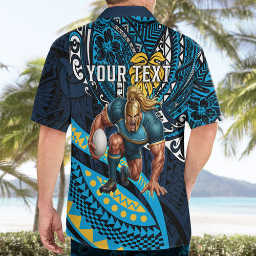 Personalised Gold Coast Titans Hawaiian Shirt Polynesian Tribal Art Style With Spartan Titan Mascot