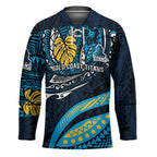 Personalised Gold Coast Titans Hockey Jersey Polynesian Tribal Art Style With Spartan Titan Mascot