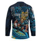 Personalised Gold Coast Titans Hockey Jersey Polynesian Tribal Art Style With Spartan Titan Mascot
