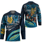 Personalised Gold Coast Titans Hockey Jersey Polynesian Tribal Art Style With Spartan Titan Mascot