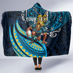Personalised Gold Coast Titans Hooded Blanket Polynesian Tribal Art Style With Spartan Titan Mascot