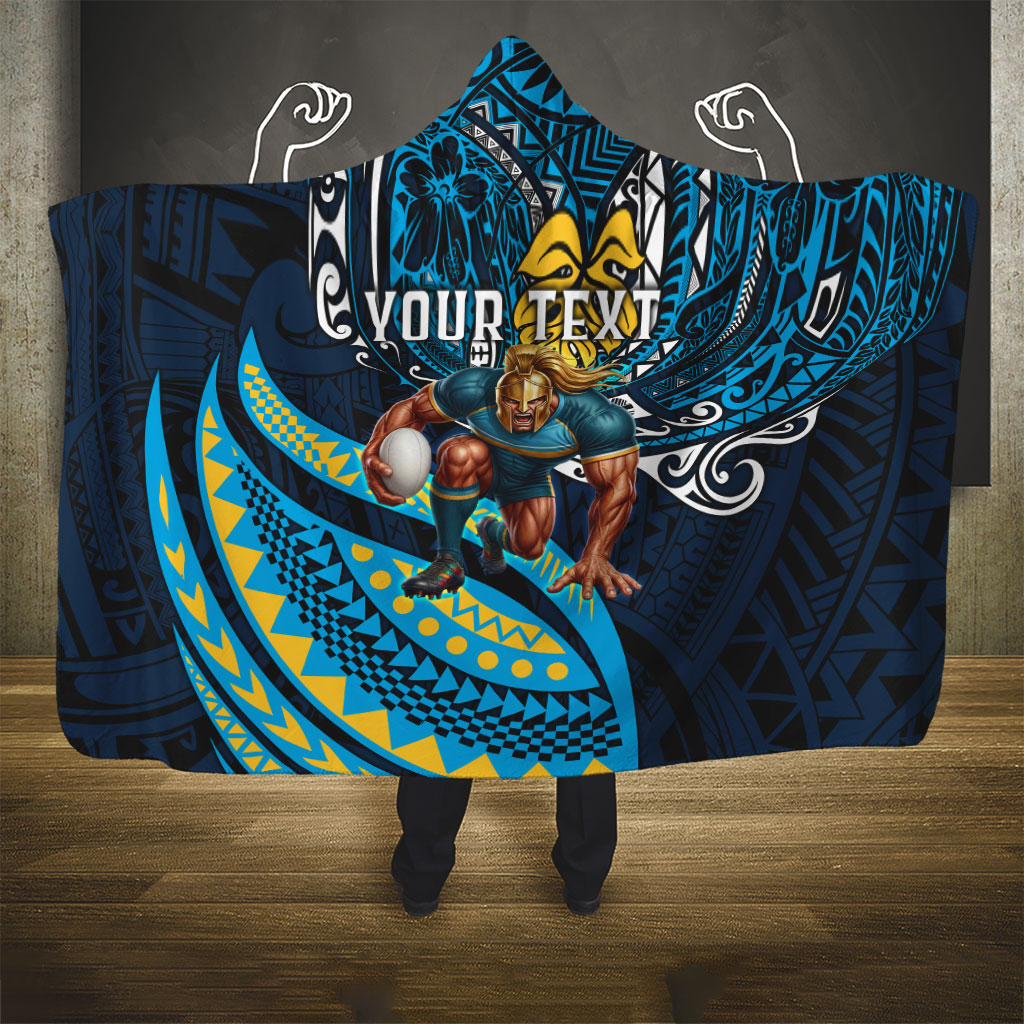 Personalised Gold Coast Titans Hooded Blanket Polynesian Tribal Art Style With Spartan Titan Mascot