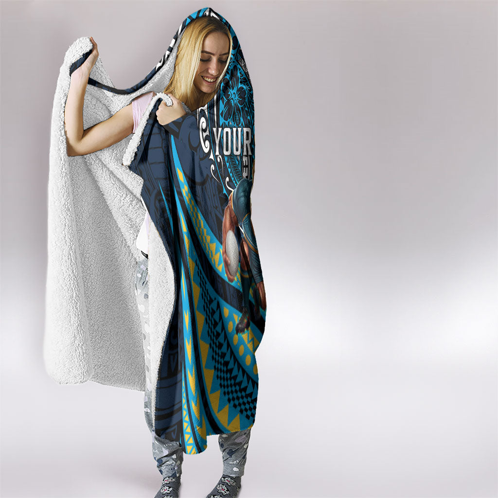 Personalised Gold Coast Titans Hooded Blanket Polynesian Tribal Art Style With Spartan Titan Mascot