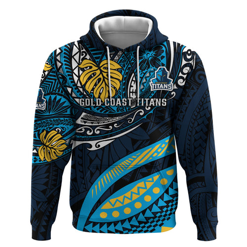 Personalised Gold Coast Titans Hoodie Polynesian Tribal Art Style With Spartan Titan Mascot