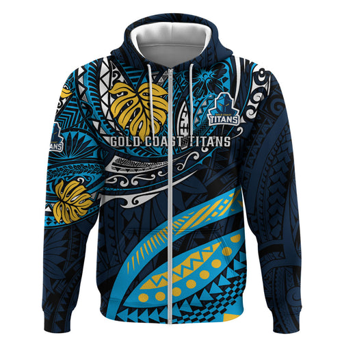 Personalised Gold Coast Titans Hoodie Polynesian Tribal Art Style With Spartan Titan Mascot