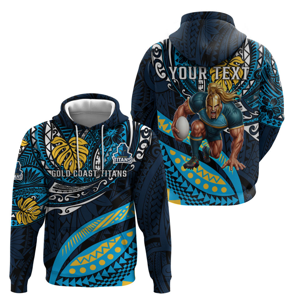 Personalised Gold Coast Titans Hoodie Polynesian Tribal Art Style With Spartan Titan Mascot